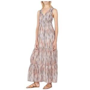 Anthropologie See U Soon Womens Striped Rose Robe Strappy Tiered Maxi Dress M